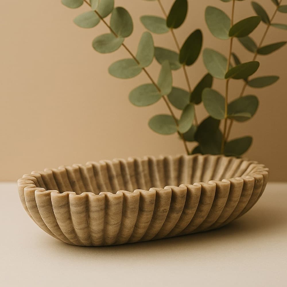 Brown Marble Ruffled Oval Bowl by BIDKhome - Image 4