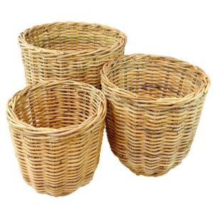 Set of 3 Natural Round Rattan Baskets by BIDKhome