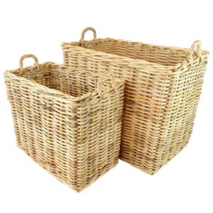 Set of 2 Rectangle Rattan Baskets w/ No Wheels by BIDKhome