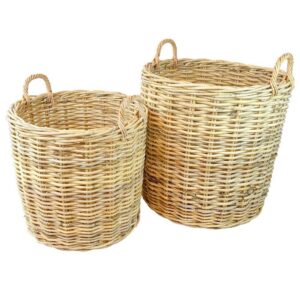 Set of 2 Natural Round Rattan Baskets w/ No Wheels by BIDKhome