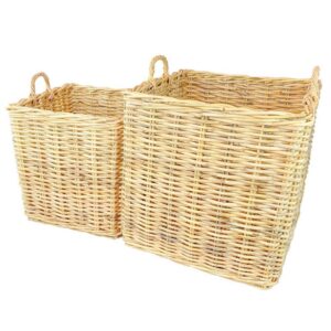 Set of 2 Natural Square Rattan Baskets w/ No Wheels by BIDKhome