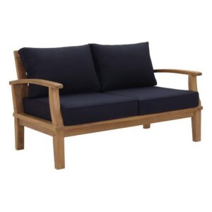 Marina Outdoor Patio Teak Loveseat in Natural Navy by Modway