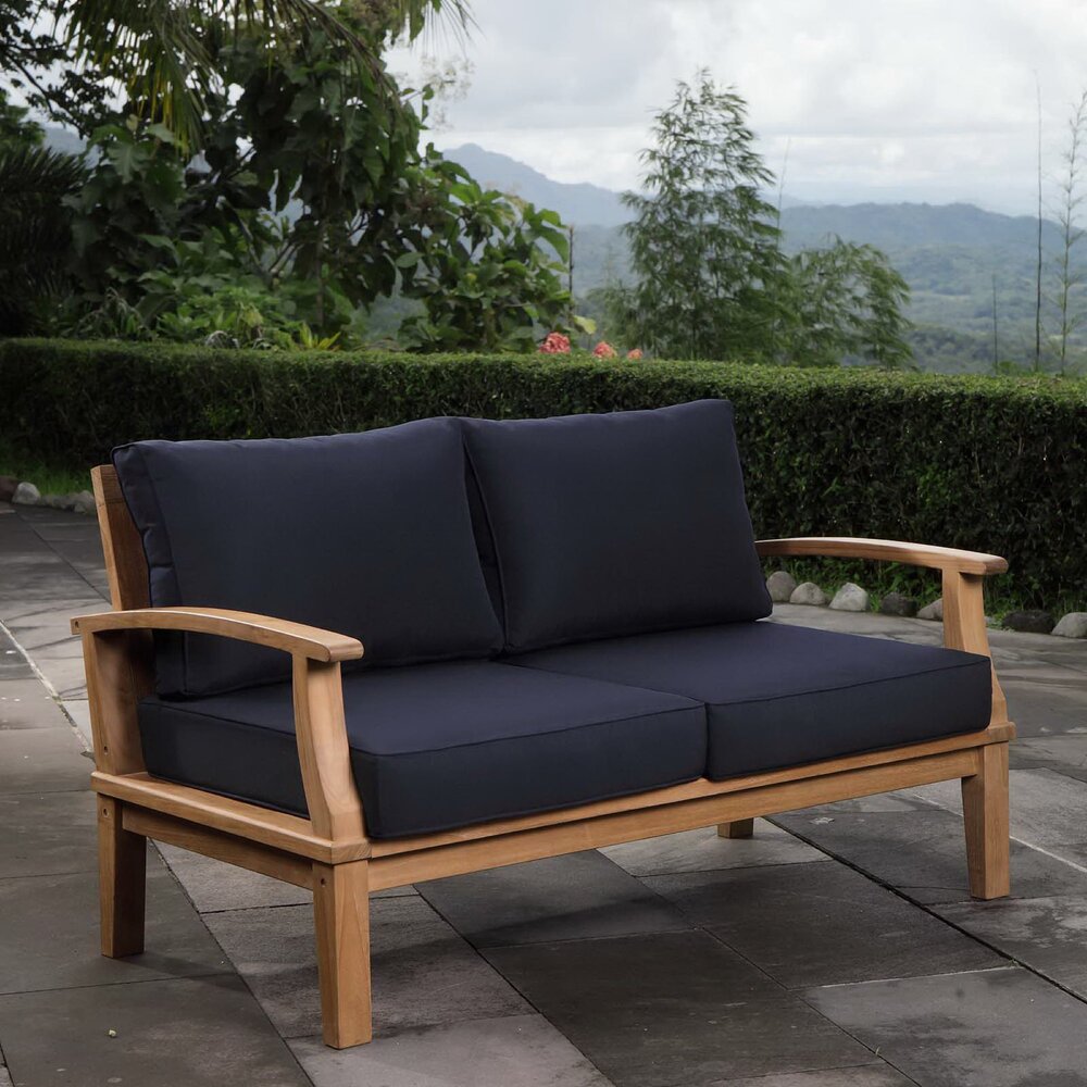 Marina Outdoor Patio Teak Loveseat in Natural Navy by Modway - Image 4