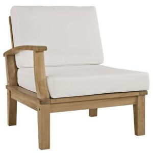 Marina Outdoor Patio Teak Left-Facing Sofa in Natural White by Modway