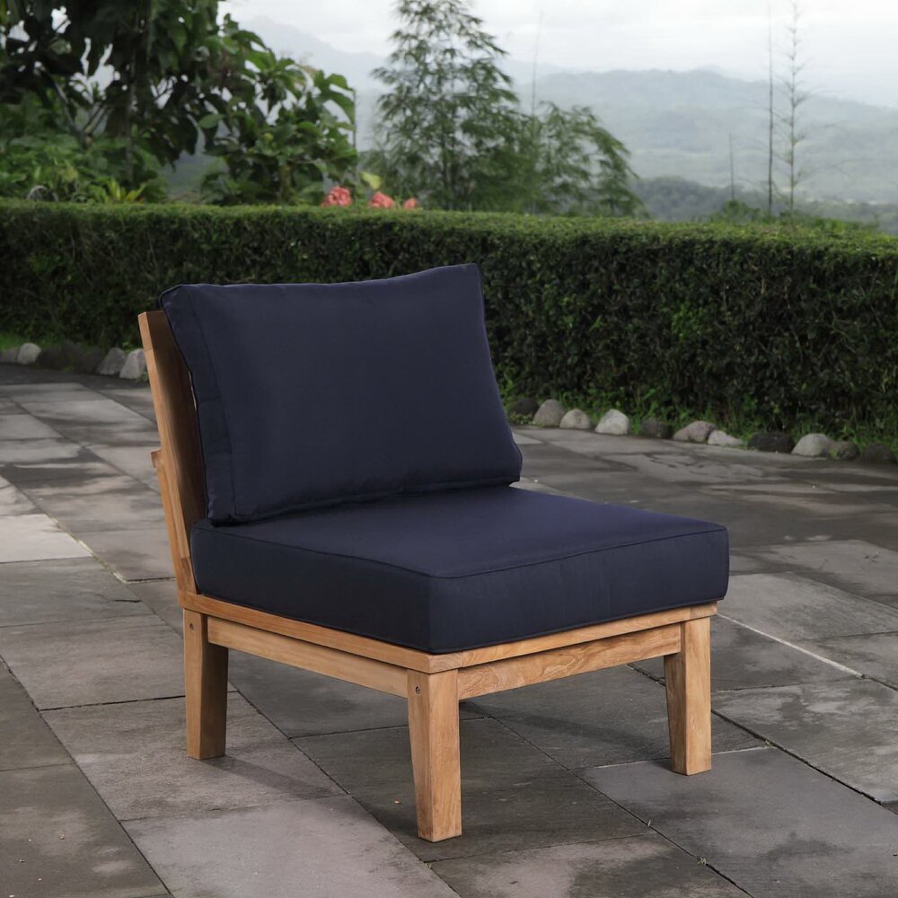 Marina Armless Outdoor Patio Teak Sofa in Natural Navy by Modway - Image 7