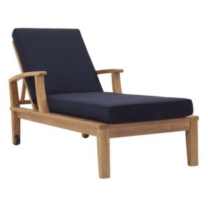 Marina Outdoor Patio Teak Single Chaise in Natural Navy by Modway