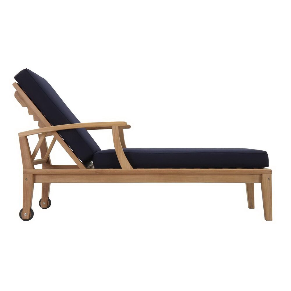 Marina Outdoor Patio Teak Single Chaise in Natural Navy by Modway - Image 2