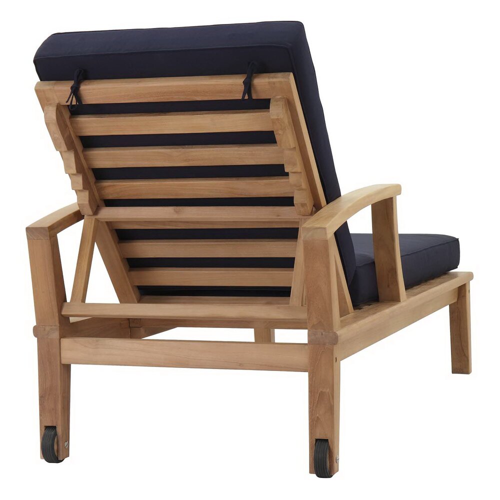 Marina Outdoor Patio Teak Single Chaise in Natural Navy by Modway - Image 3