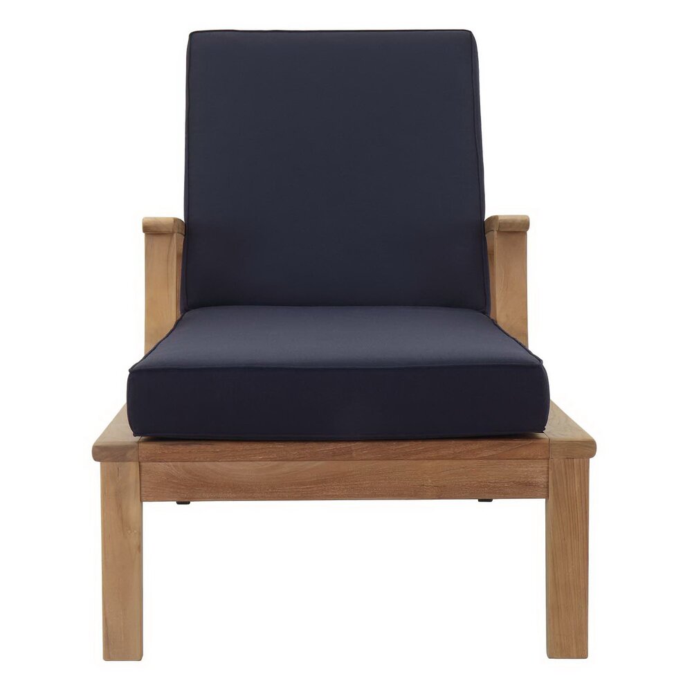 Marina Outdoor Patio Teak Single Chaise in Natural Navy by Modway - Image 4