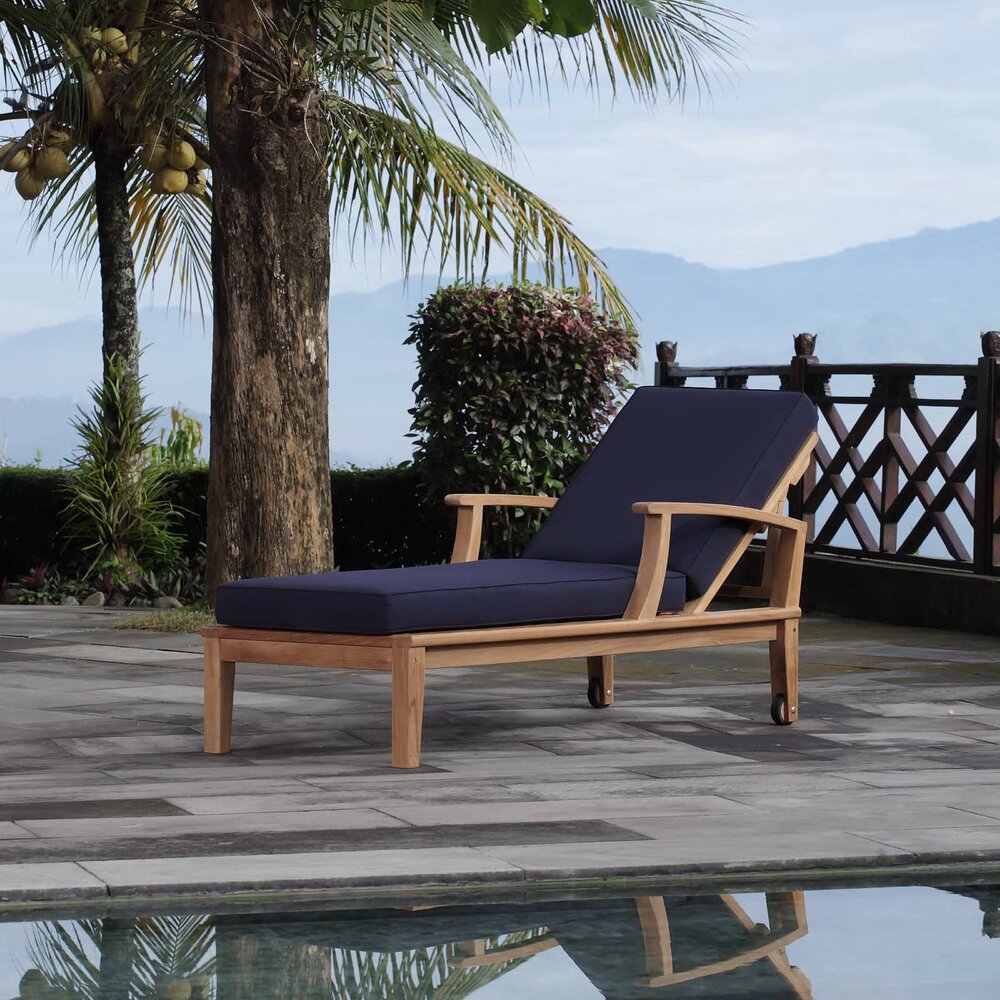 Marina Outdoor Patio Teak Single Chaise in Natural Navy by Modway - Image 6