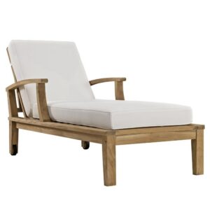 Marina Outdoor Patio Teak Single Chaise in Natural White by Modway