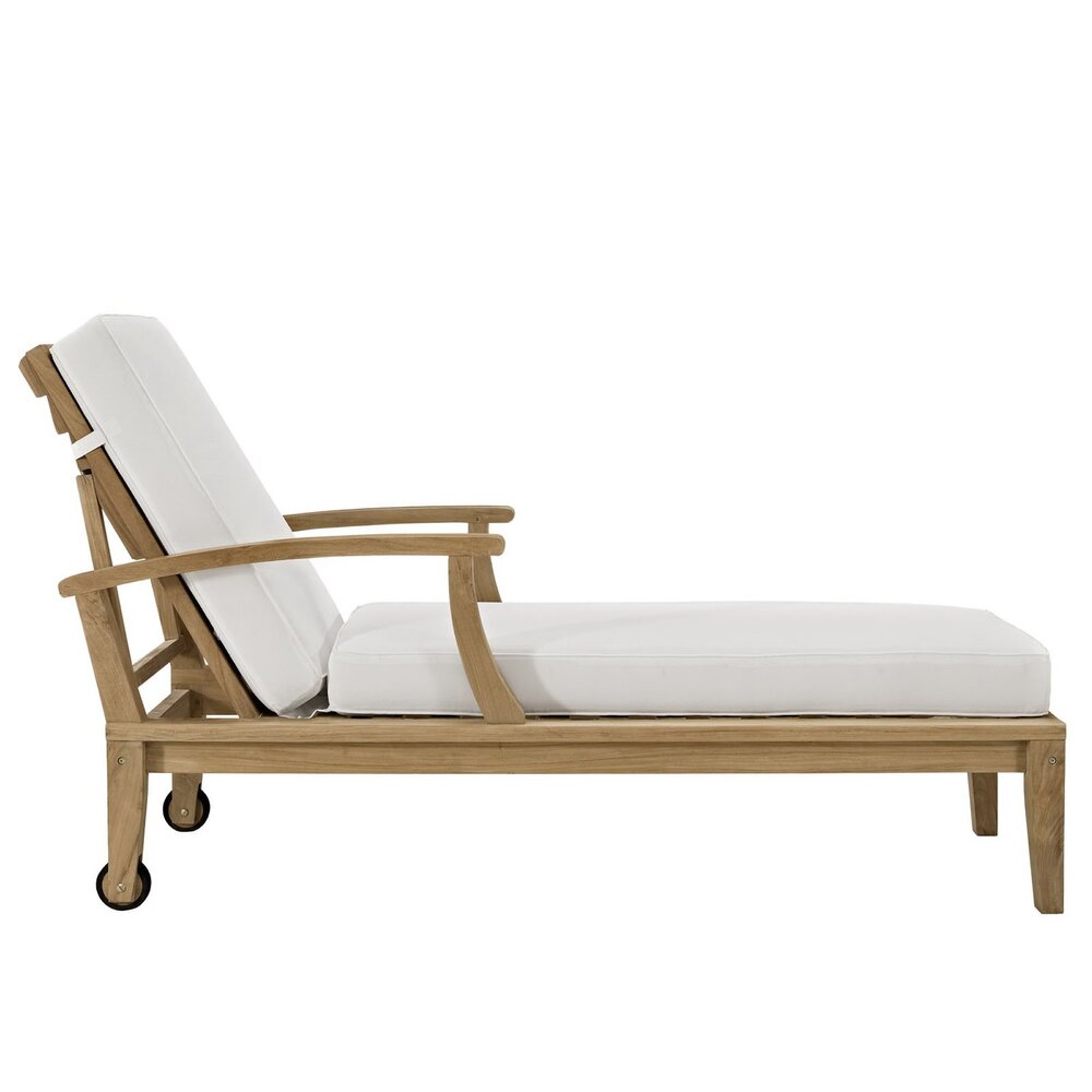 Marina Outdoor Patio Teak Single Chaise in Natural White by Modway - Image 3
