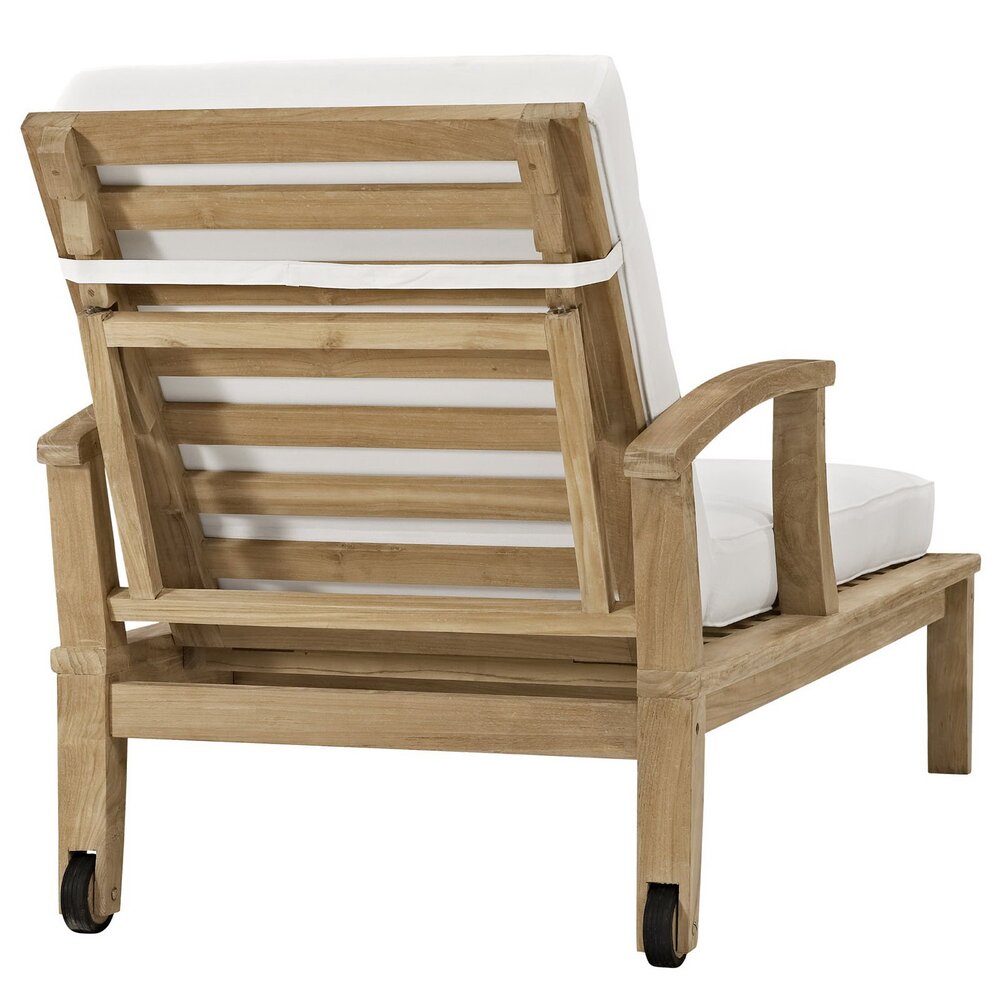 Marina Outdoor Patio Teak Single Chaise in Natural White by Modway - Image 4