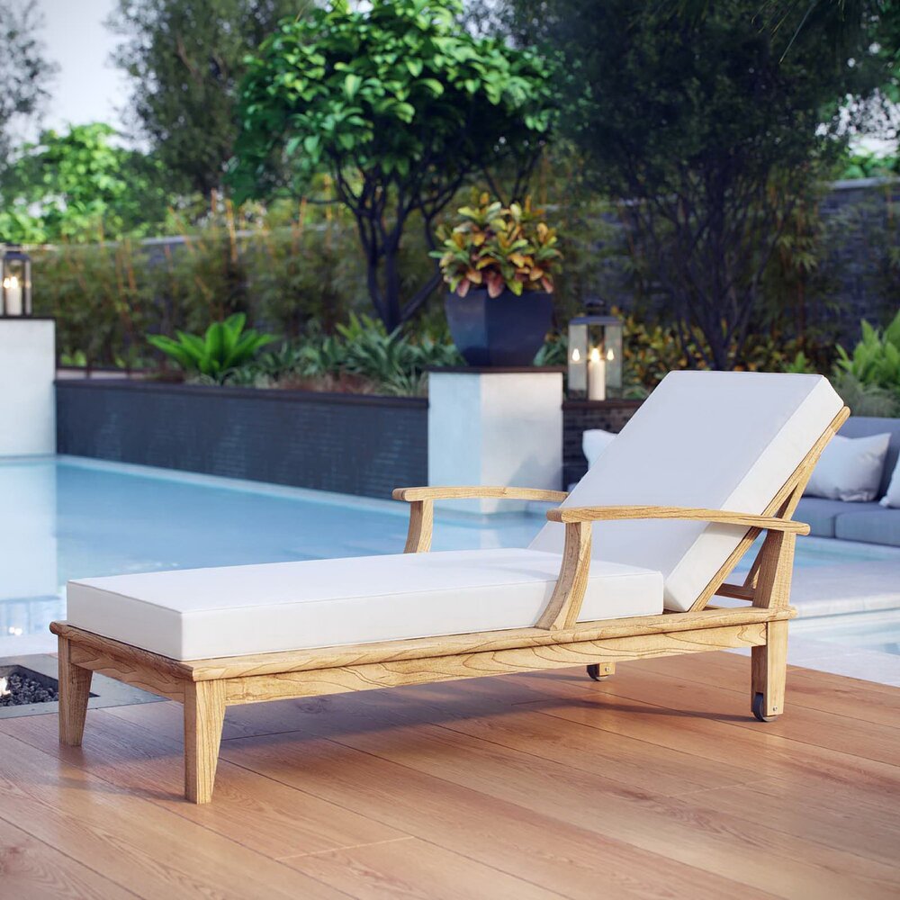 Marina Outdoor Patio Teak Single Chaise in Natural White by Modway - Image 5