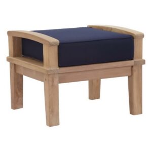 Marina Outdoor Patio Teak Ottoman in Natural Navy by Modway