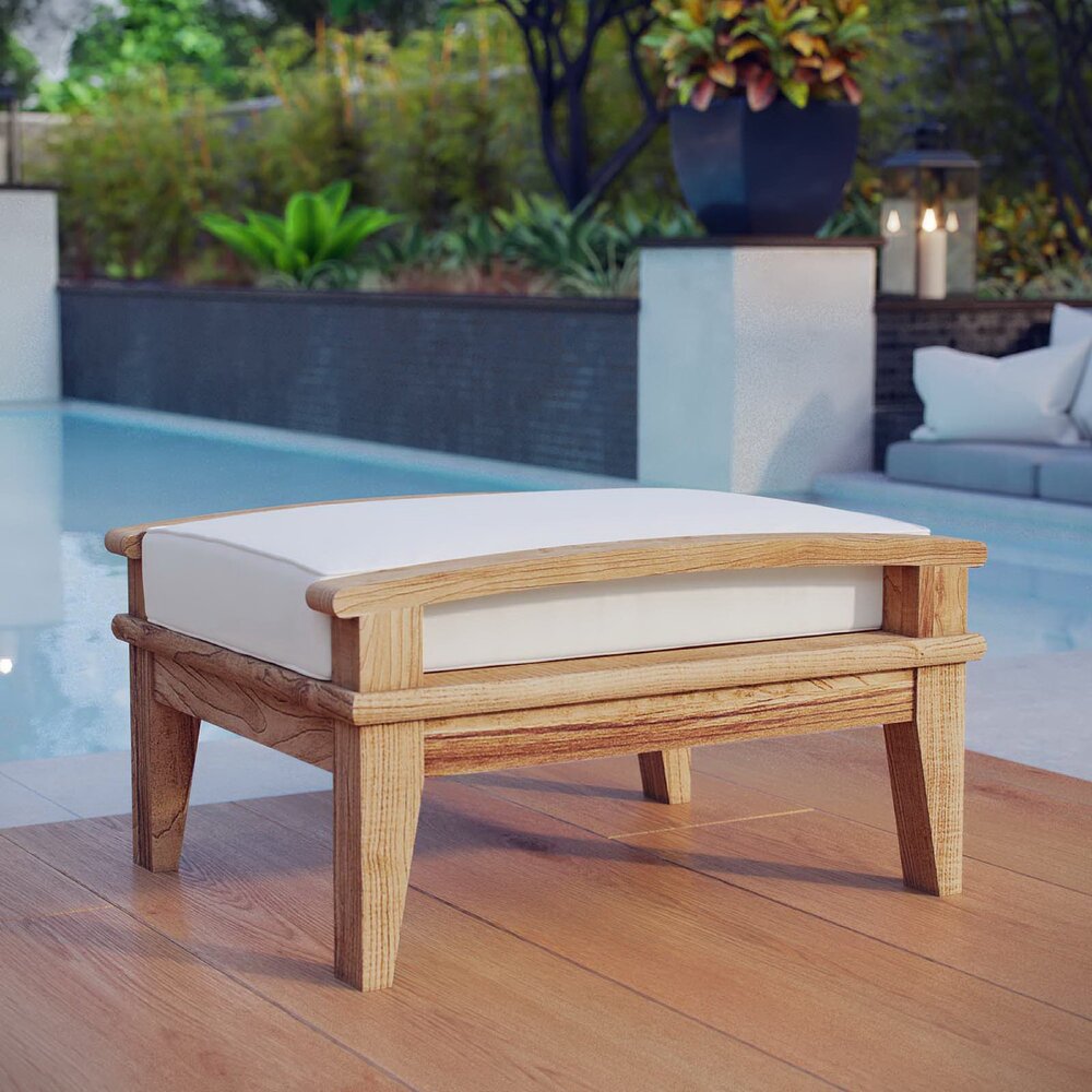 Marina Outdoor Patio Teak Ottoman in Natural White by Modway - Image 4