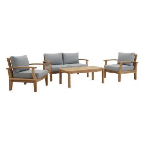 Marina 4 Piece Outdoor Patio Teak Set in Natural Gray by Modway