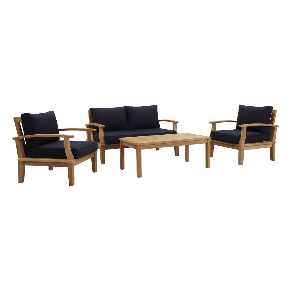 Marina 4 Piece Outdoor Patio Teak Set in Natural Navy by Modway