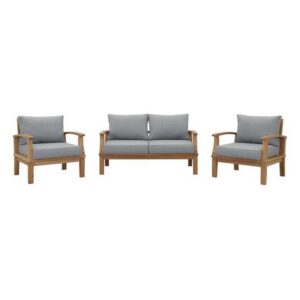 Marina 3 Piece Outdoor Patio Teak Set in Natural Gray by Modway
