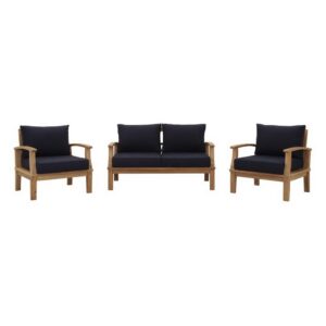 Marina 3 Piece Outdoor Patio Teak Set in Natural Navy by Modway