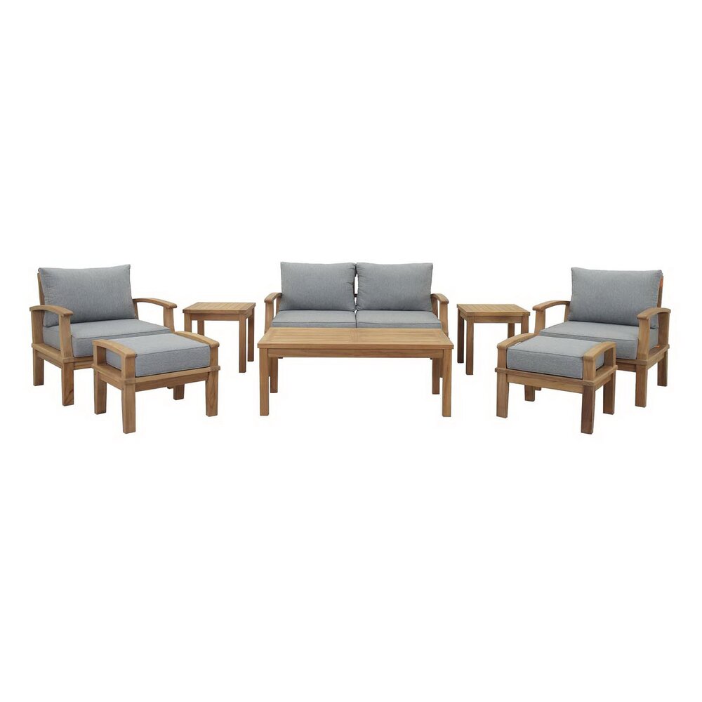 Marina 8 Piece Outdoor Patio Teak Set in Natural Gray by Modway