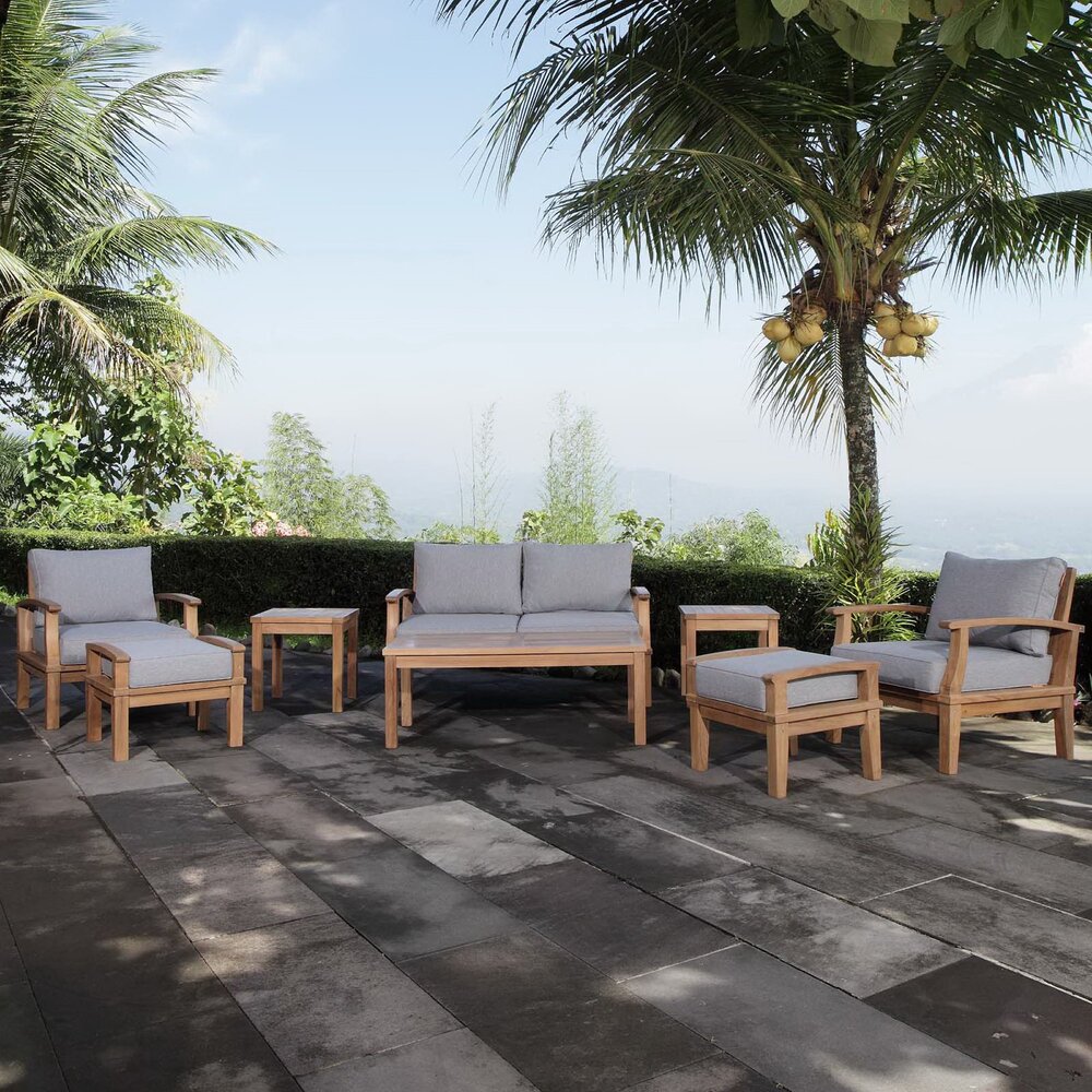 Marina 8 Piece Outdoor Patio Teak Set in Natural Gray by Modway - Image 9