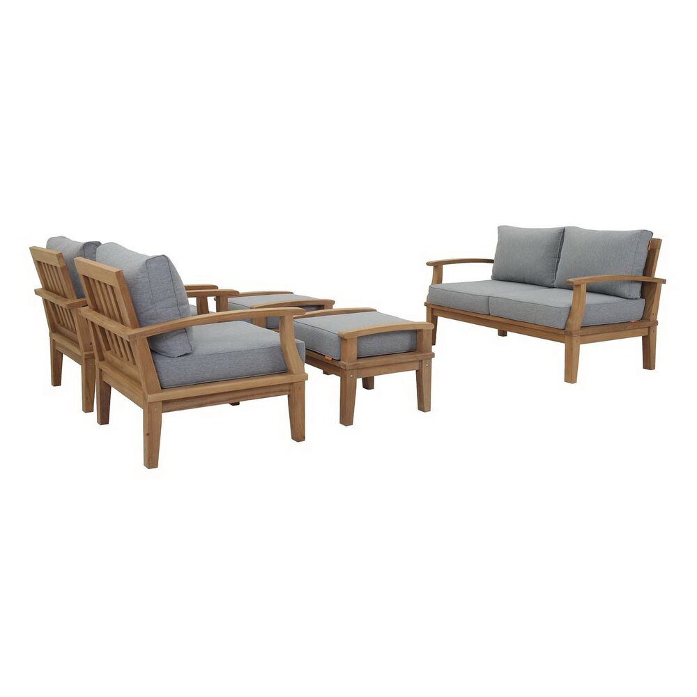 Marina 5 Piece Outdoor Patio Teak Set in Natural Gray by Modway