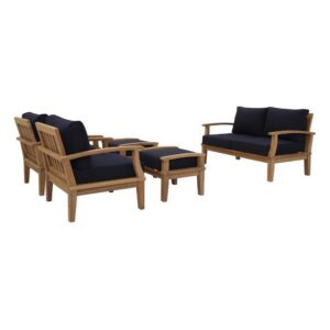 Marina 5 Piece Outdoor Patio Teak Set in Natural Navy by Modway
