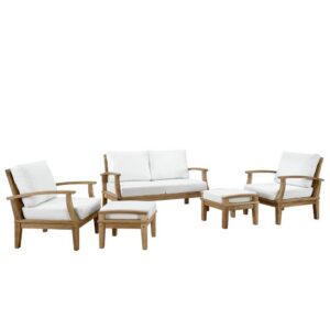 Marina 5 Piece Outdoor Patio Teak Set in Natural White by Modway