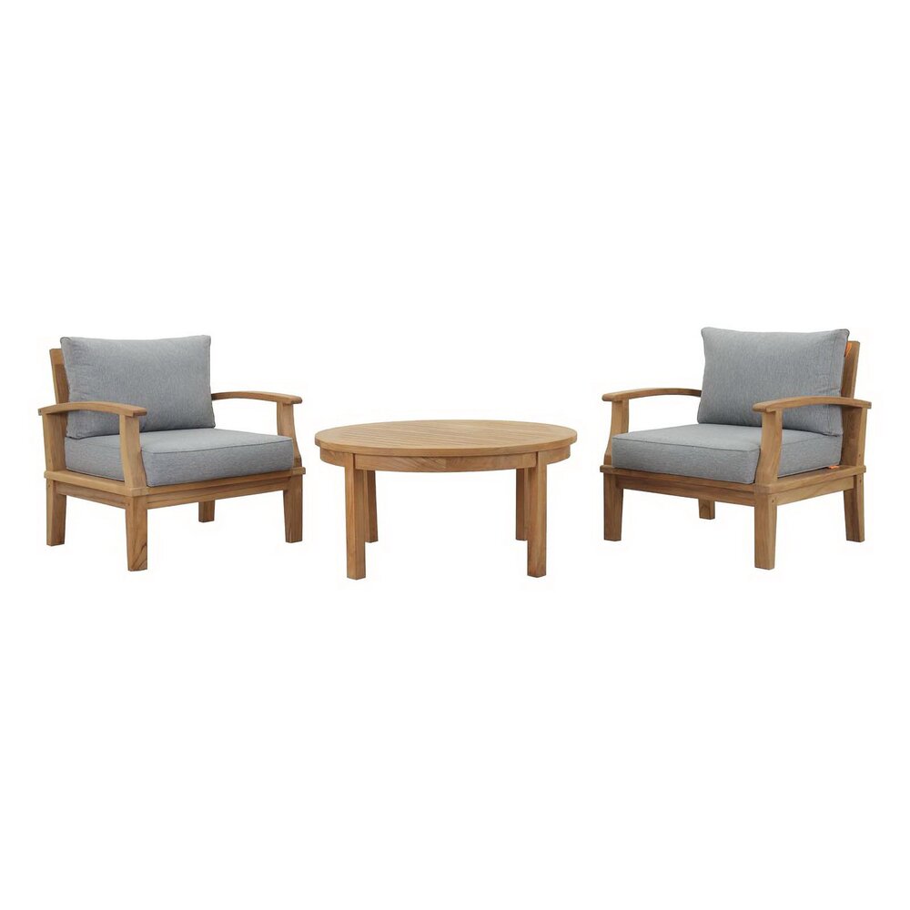 Marina 3 Piece Outdoor Patio Teak Set in Natural Gray by Modway