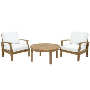 Marina 3 Piece Outdoor Patio Teak Set in Natural White by Modway