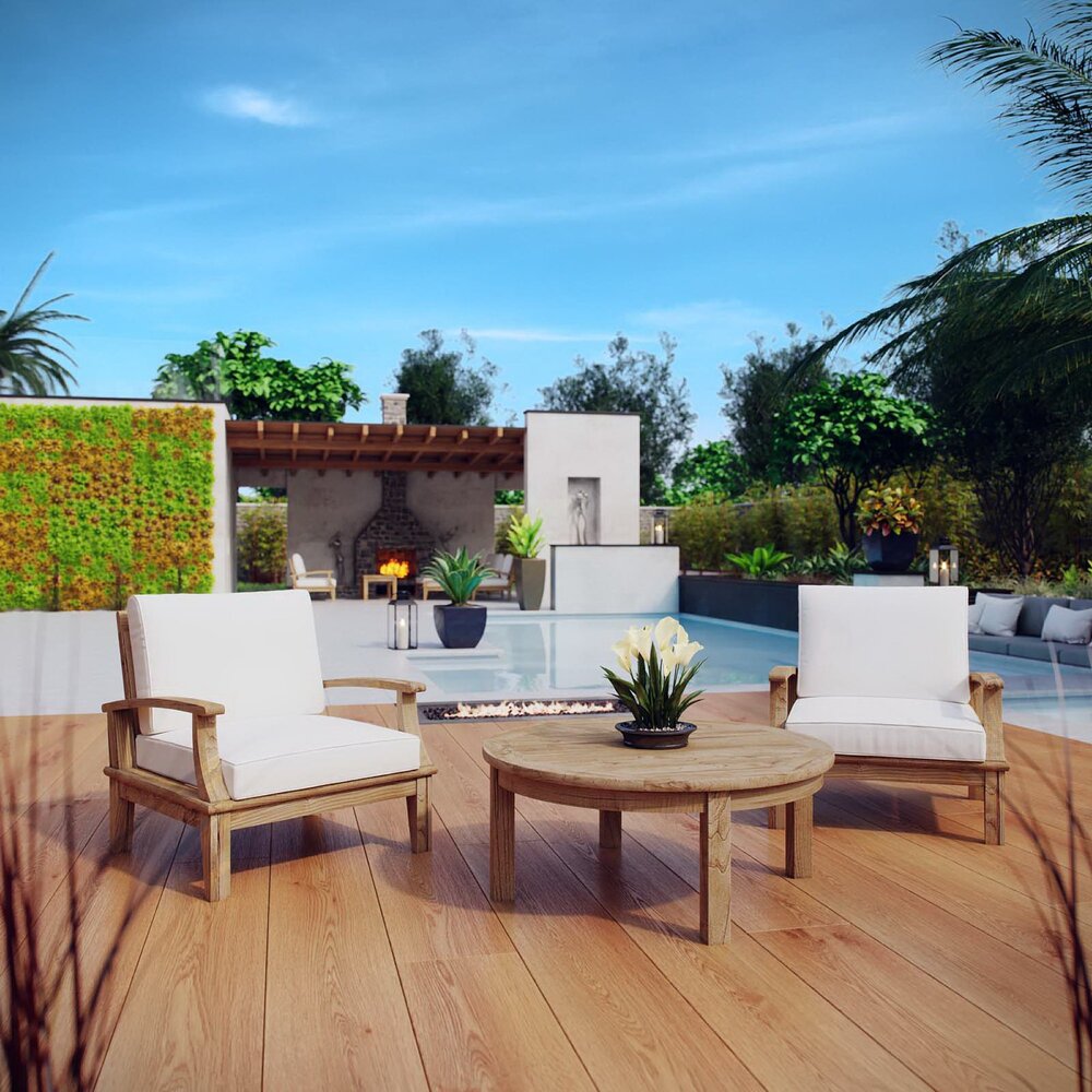 Marina 3 Piece Outdoor Patio Teak Set in Natural White by Modway - Image 6