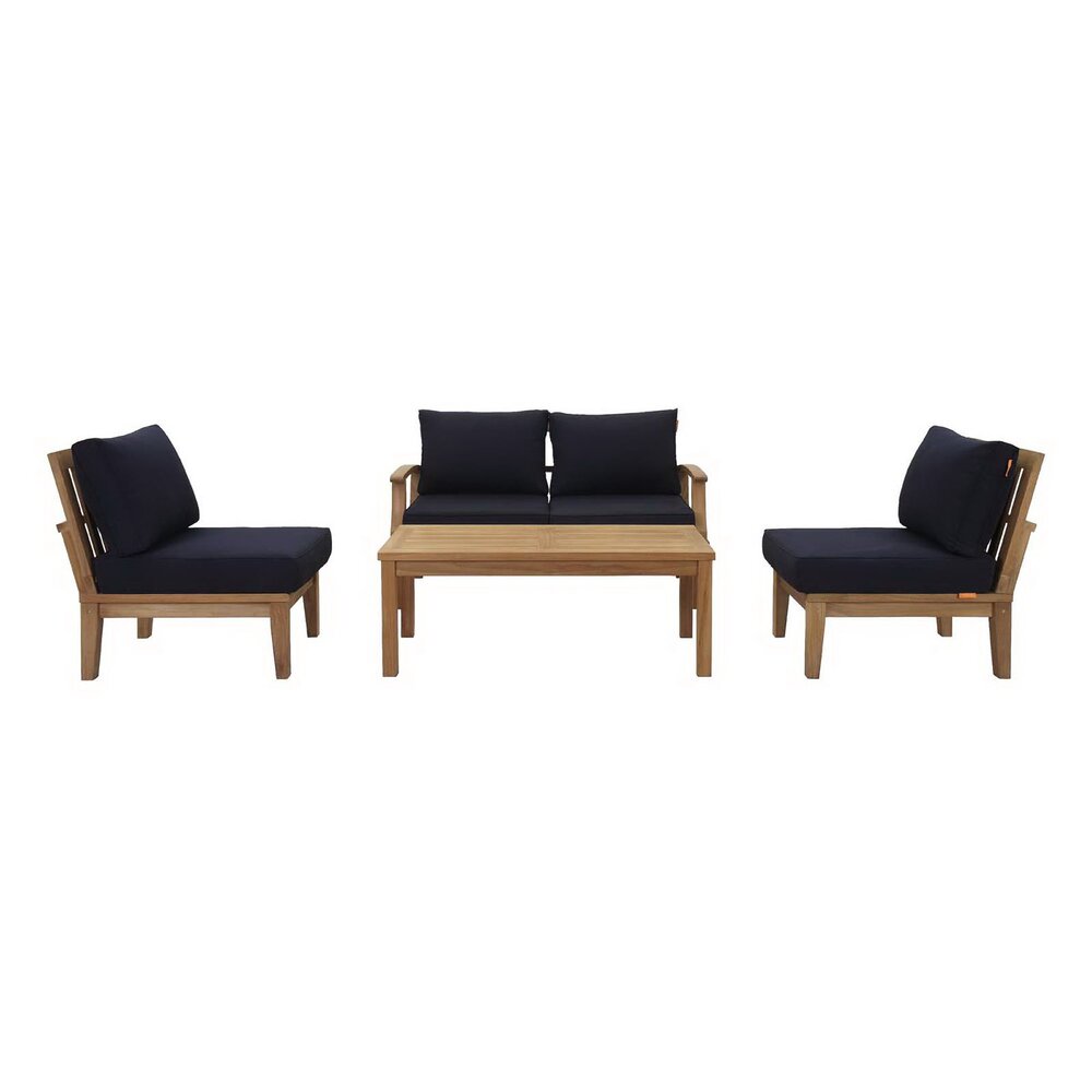 Marina 5 Piece Outdoor Patio Teak Set in Natural Navy by Modway