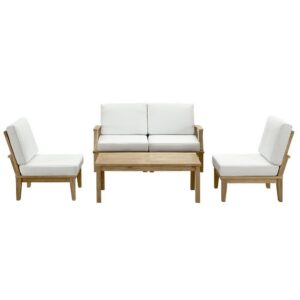 Marina 5 Piece Outdoor Patio Teak Set in Natural White by Modway