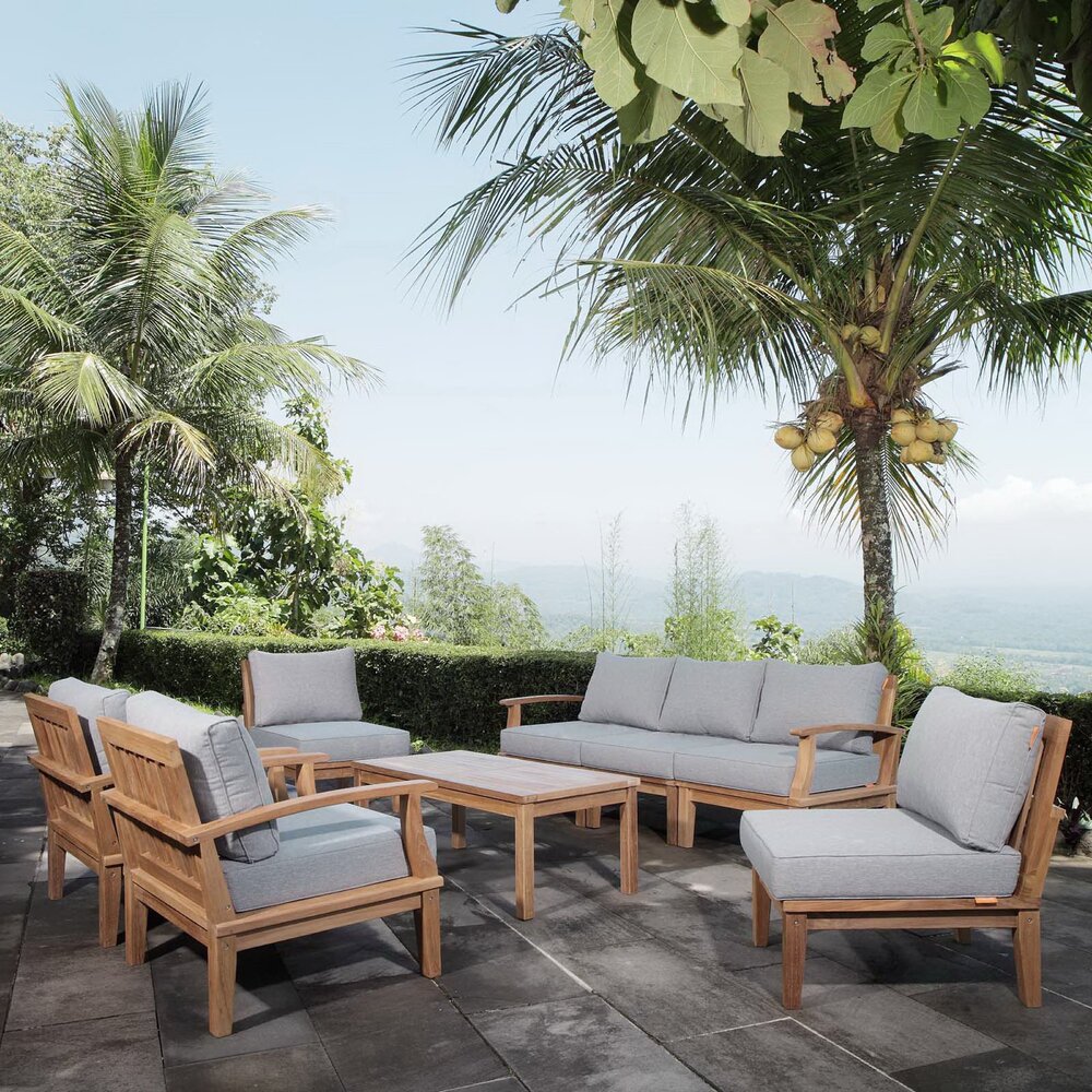 Marina 8 Piece Outdoor Patio Teak Set in Natural Gray by Modway - Image 11