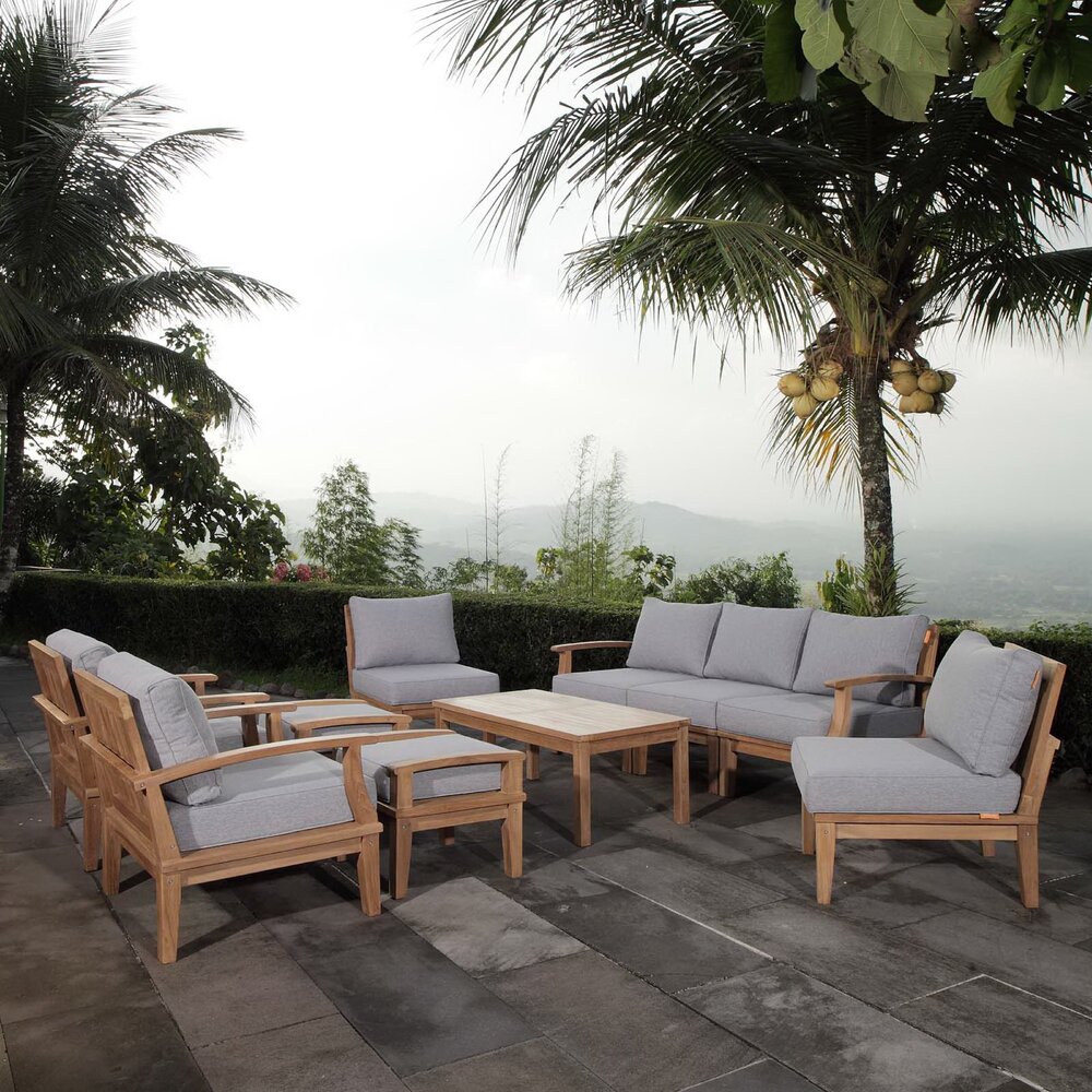 Marina 10 Piece Outdoor Patio Teak Set in Natural Gray by Modway - Image 12