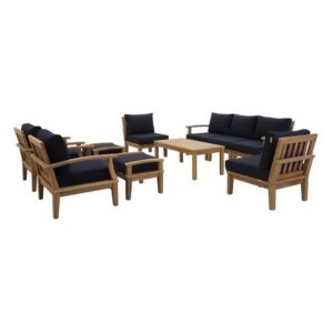 Marina 10 Piece Outdoor Patio Teak Set in Natural Navy by Modway