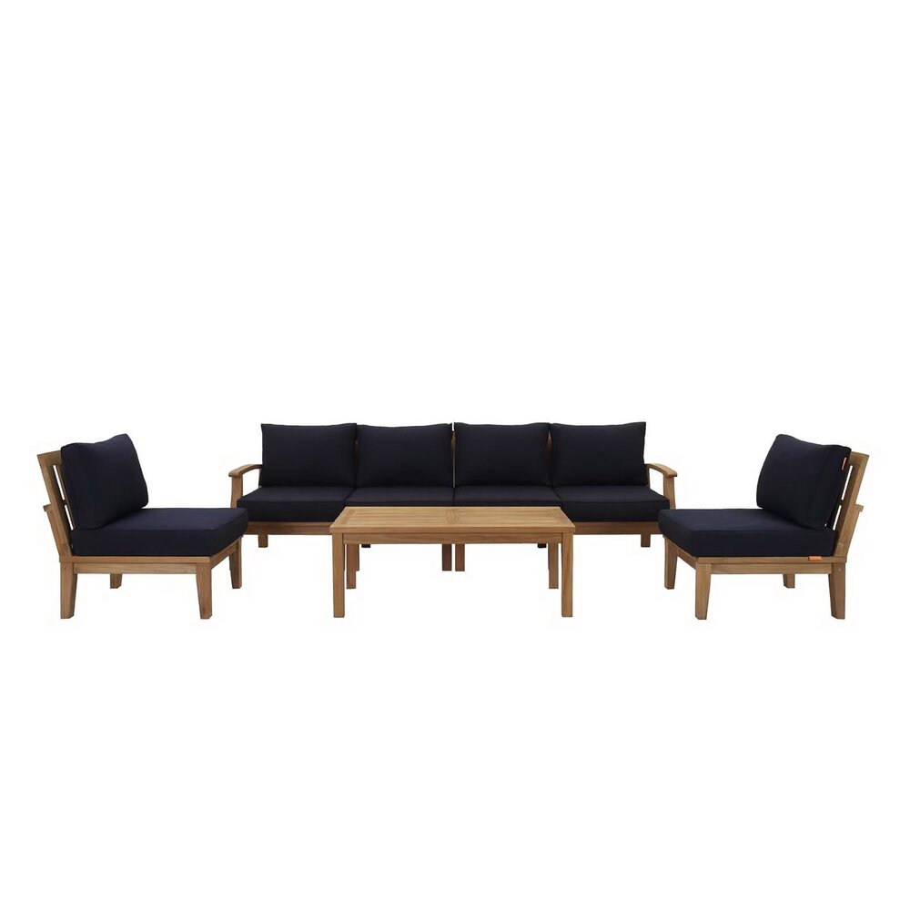Marina 7 Piece Outdoor Patio Teak Set in Natural Navy by Modway