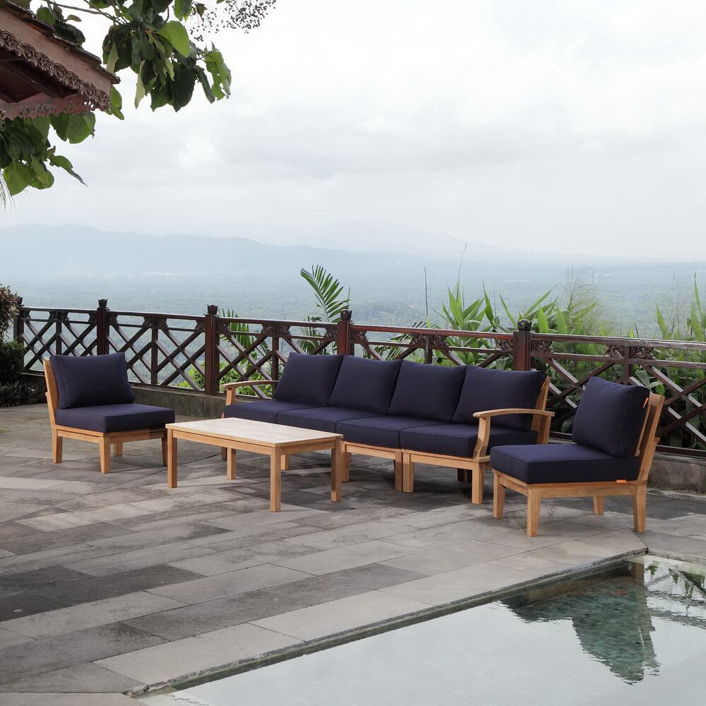 Marina 7 Piece Outdoor Patio Teak Set in Natural Navy by Modway - Image 9