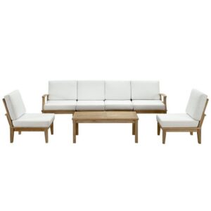 Marina 7 Piece Outdoor Patio Teak Set in Natural White by Modway