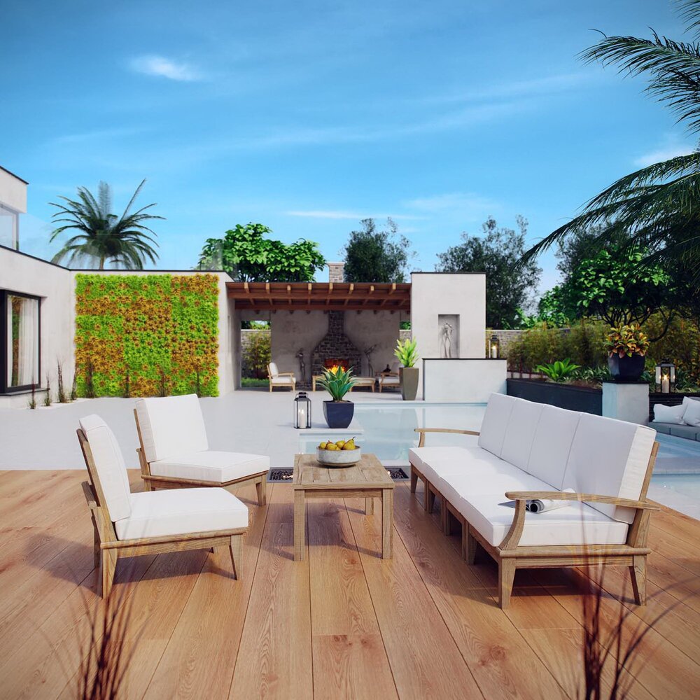 Marina 7 Piece Outdoor Patio Teak Set in Natural White by Modway - Image 8