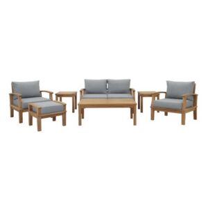 Marina 7 Piece Outdoor Patio Teak Set in Natural Gray by Modway
