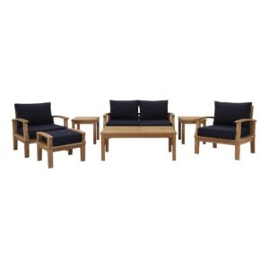 Marina 7 Piece Outdoor Patio Teak Set in Natural Navy by Modway
