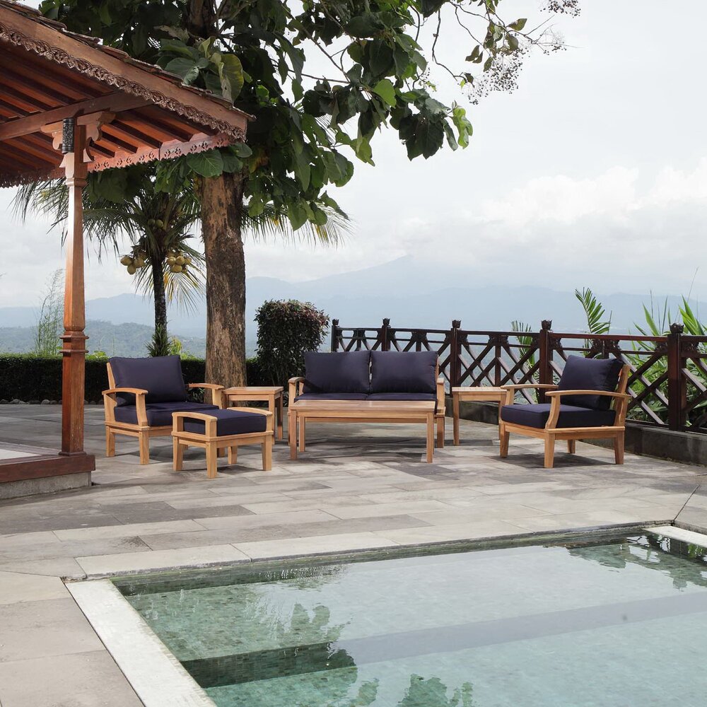 Marina 7 Piece Outdoor Patio Teak Set in Natural Navy by Modway - Image 9