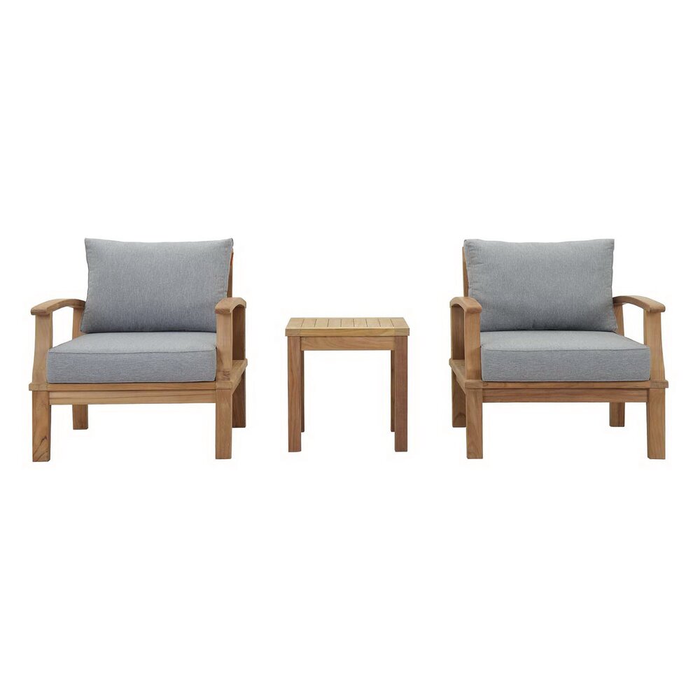 Marina 3 Piece Outdoor Patio Teak Set in Natural Gray by Modway