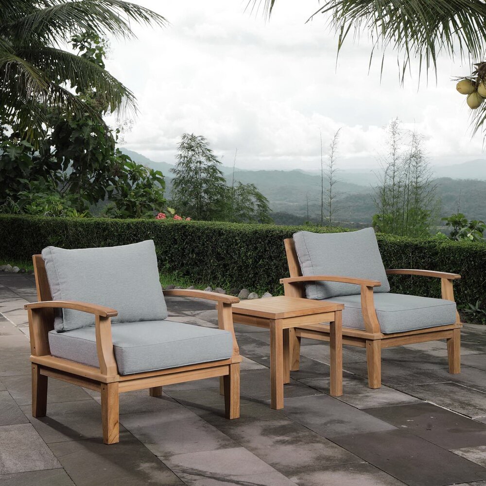 Marina 3 Piece Outdoor Patio Teak Set in Natural Gray by Modway - Image 6