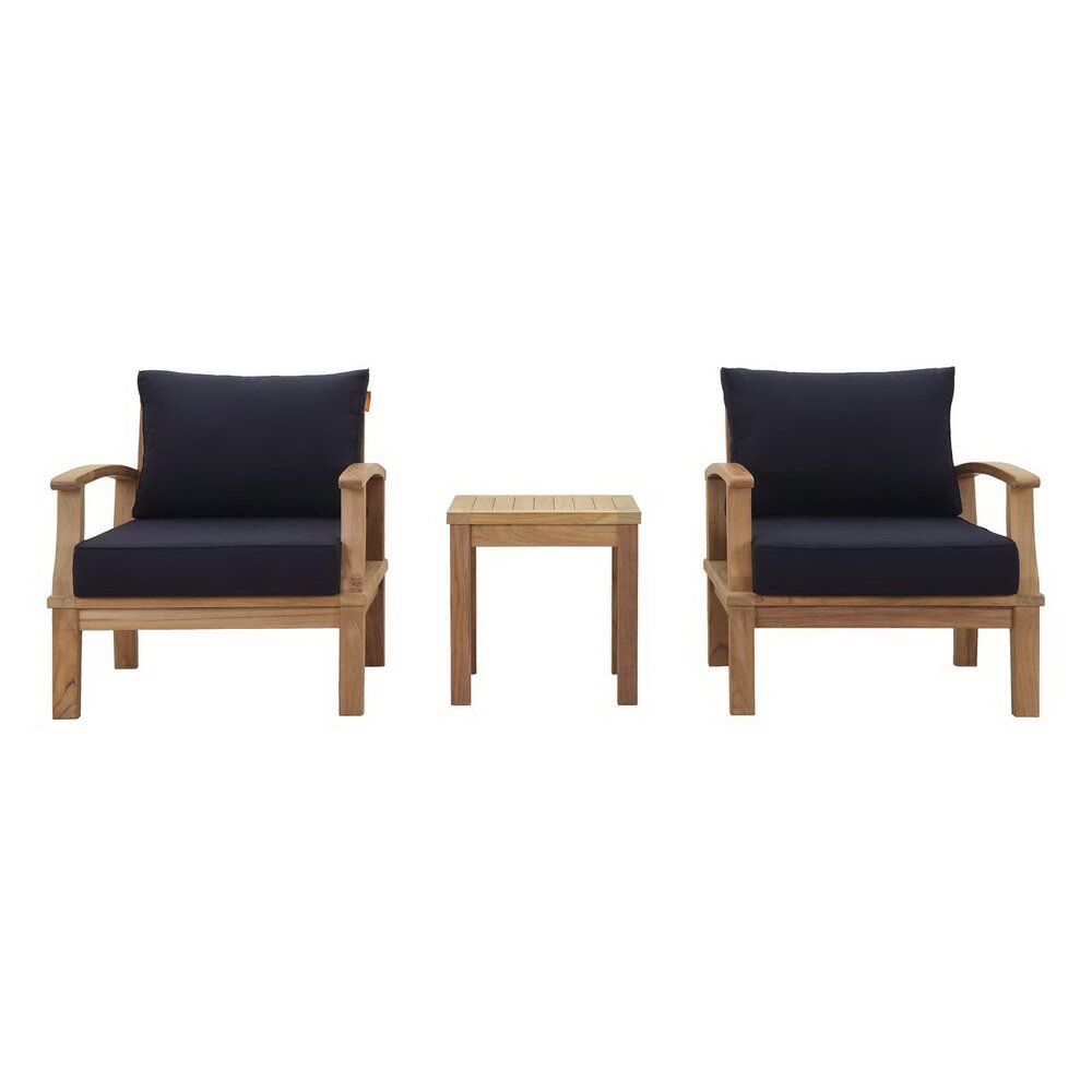 Marina 3 Piece Outdoor Patio Teak Set in Natural Navy by Modway