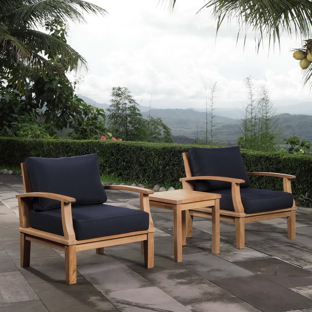 Marina 3 Piece Outdoor Patio Teak Set in Natural Navy by Modway - Image 6