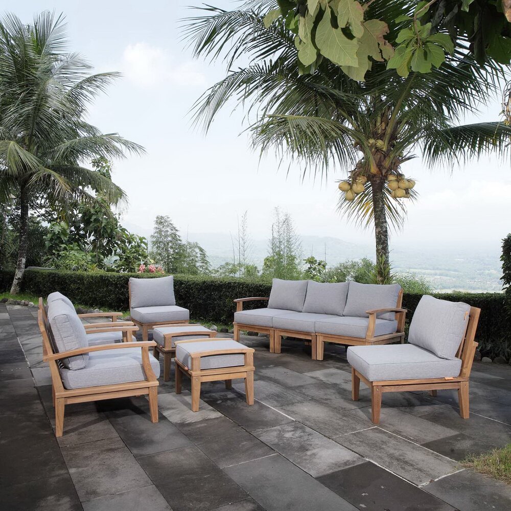 Marina 9 Piece Outdoor Patio Teak Set in Natural Gray by Modway - Image 11