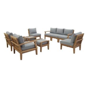 Marina 9 Piece Outdoor Patio Teak Set in Natural Gray by Modway